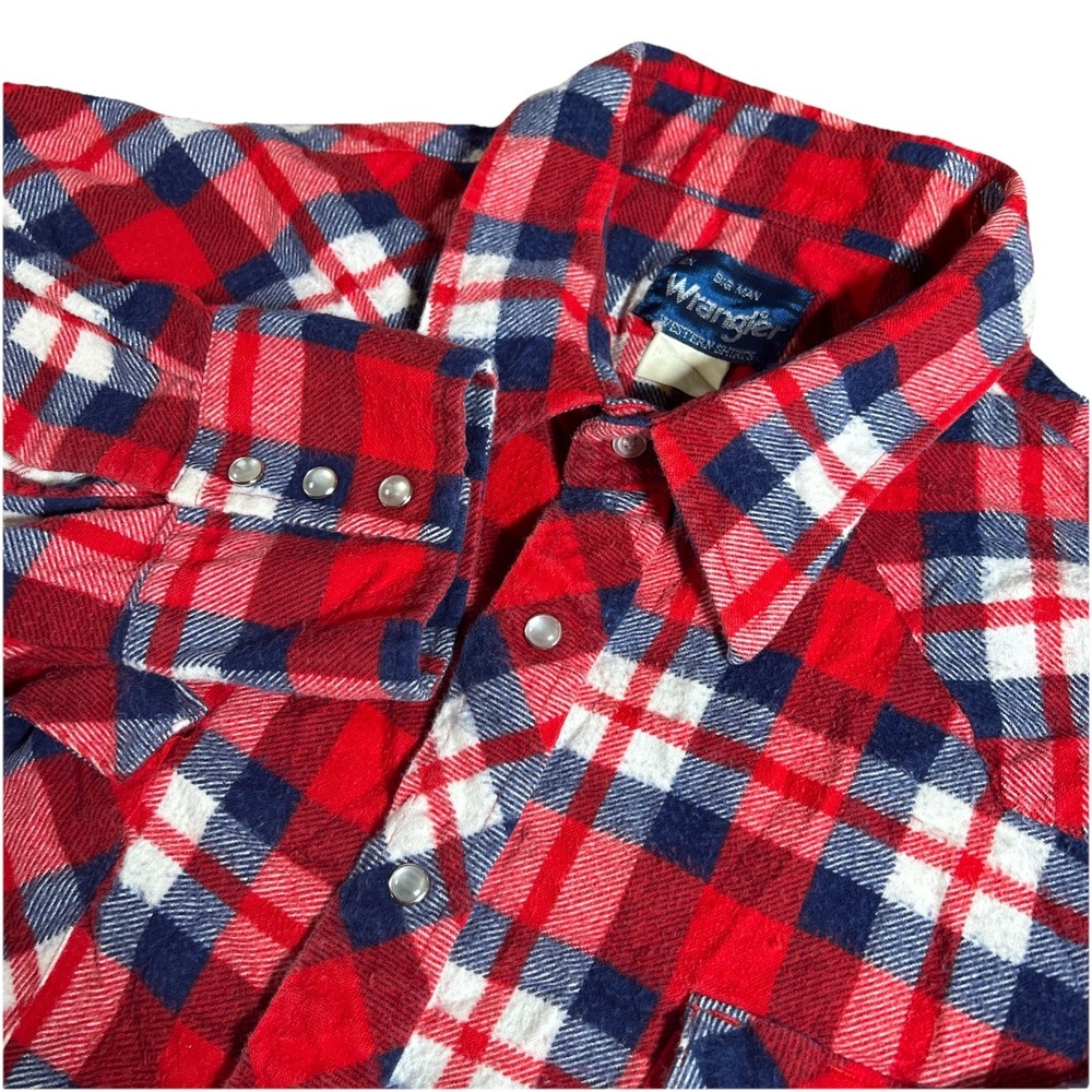 Wrangler Western Shirt Men's 2X Big Man Pearl Snap Plaid Flannel Cowboy Vintage